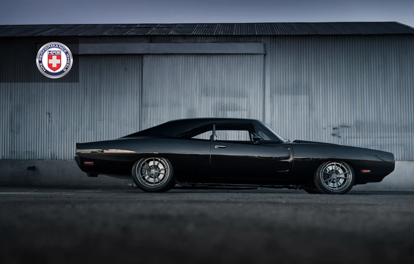 Фото обои 1971, Dodge, Black, Charger, with, HRE, Brushed, Tantrum