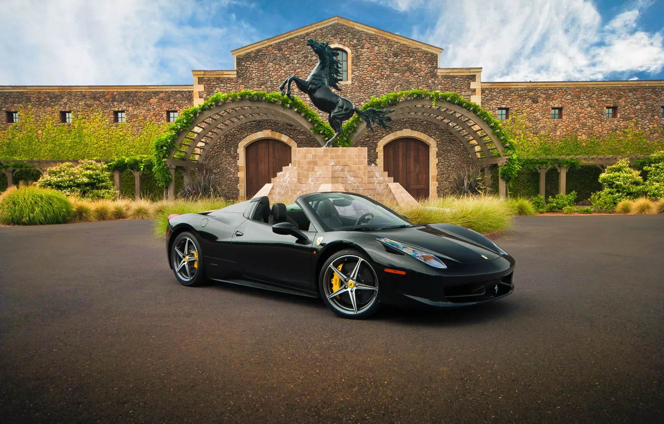 Фото обои supercar, феррари, black, автообои, hq wallpaper, Ferrari 458 Spider