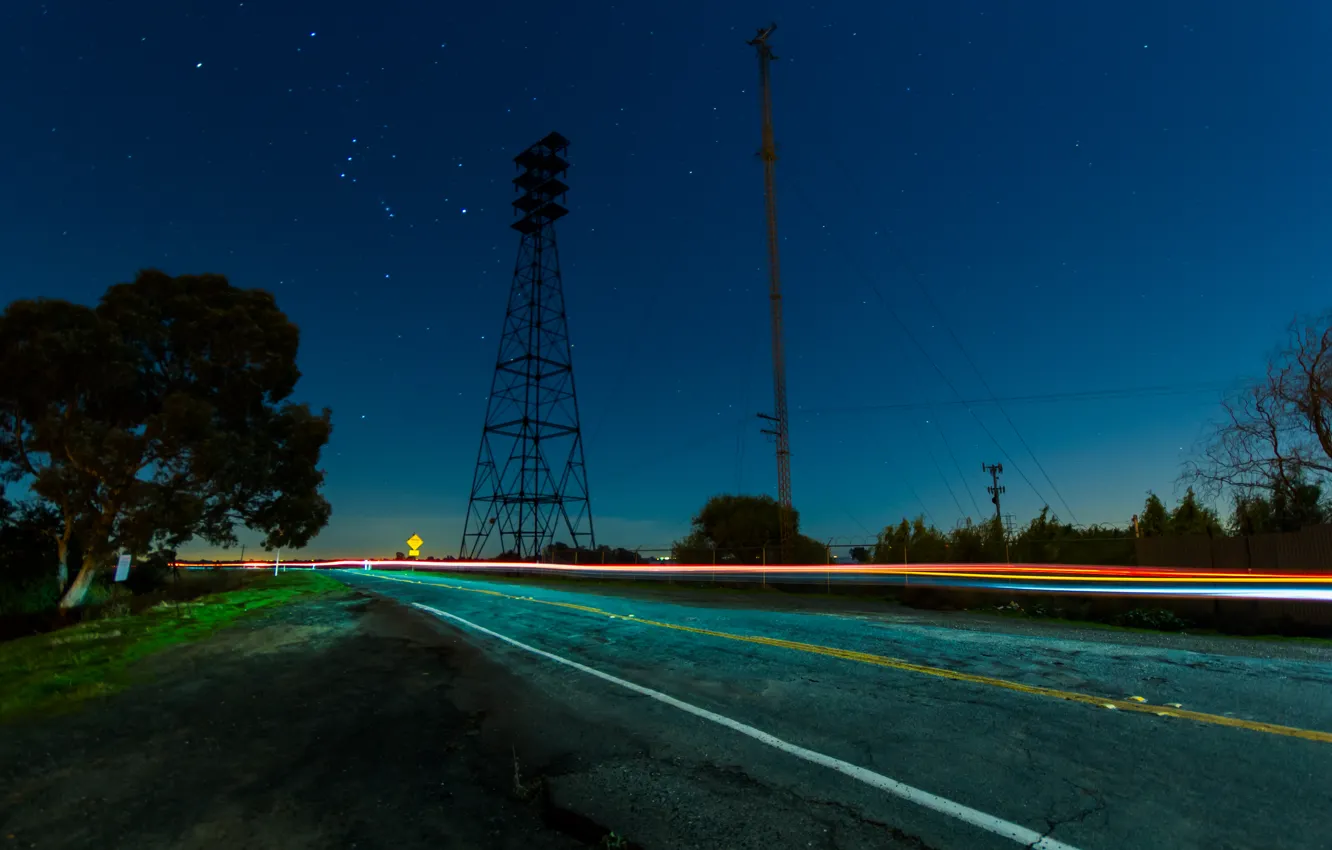 Фото обои дорога, звезды, ночь, город, road, sky, night, stars