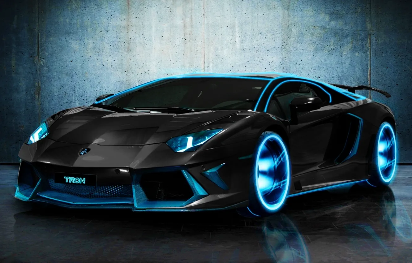 Фото обои Lamborghini, black, tron, Aventador