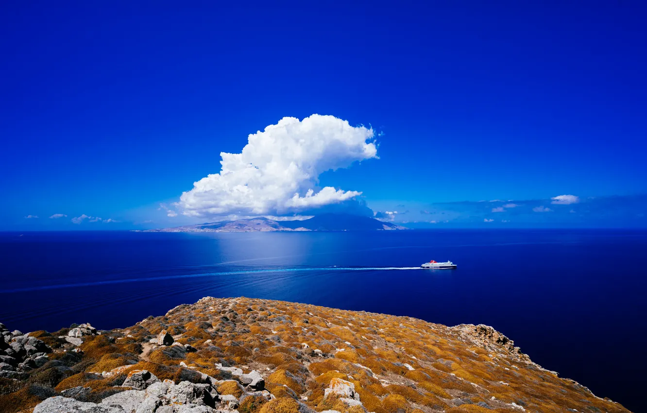 Фото обои облака, Греция, лайнер, Greece, Эгейское море, Aegean Sea, Миконос, Mykonos