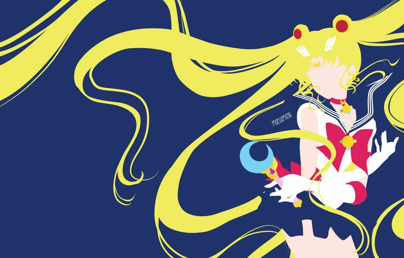 Фото обои девушка, минимализм, Синий фон, Sailor Moon