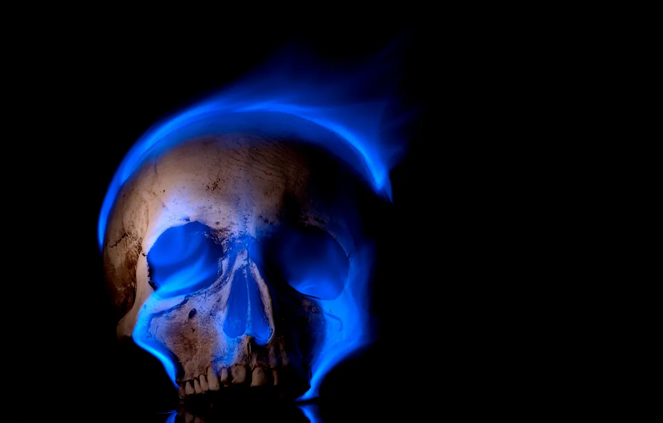 Фото обои фон, пламя, череп, skull
