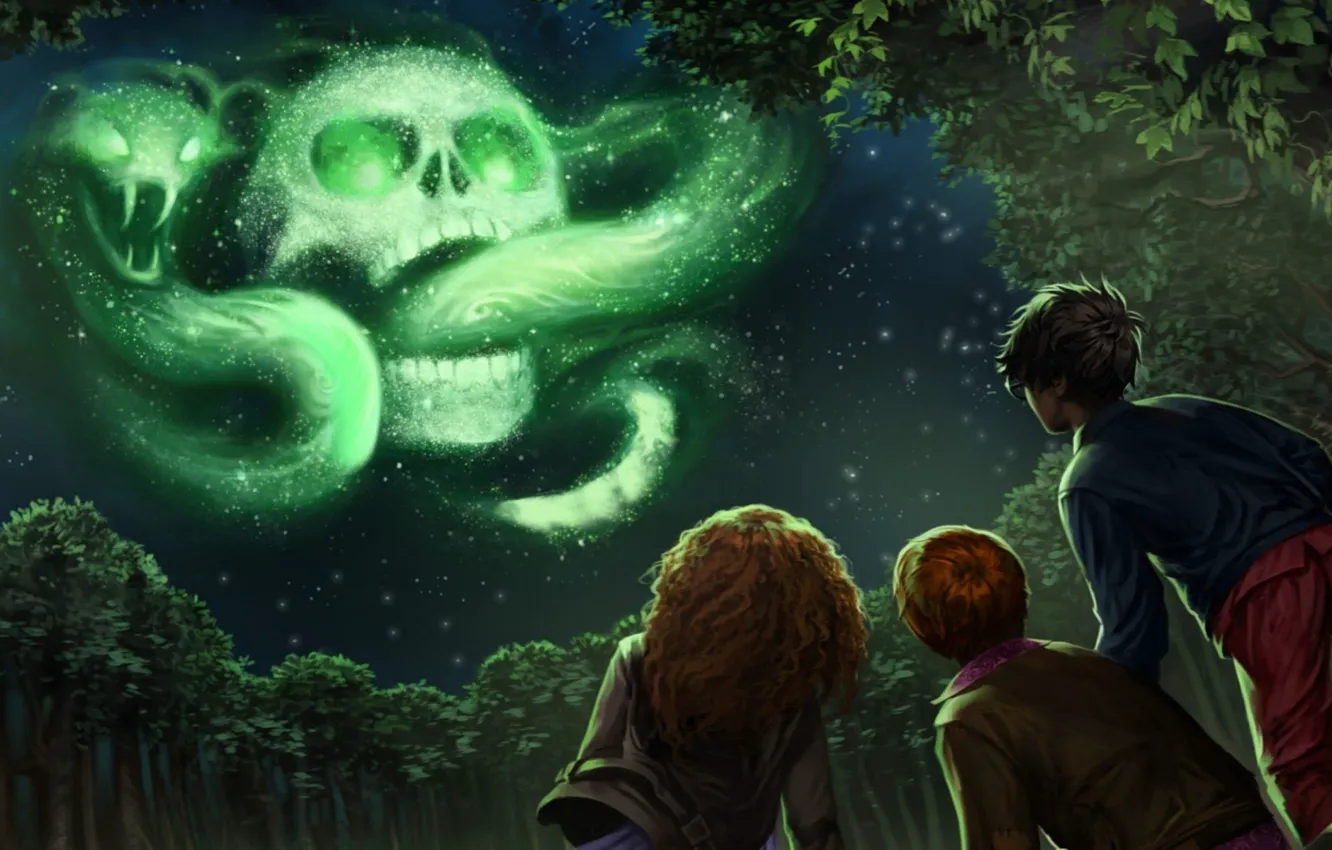 Фото обои череп, змея, поттер, Harry Potter, рон, гарри, гермиона, Hermione Granger