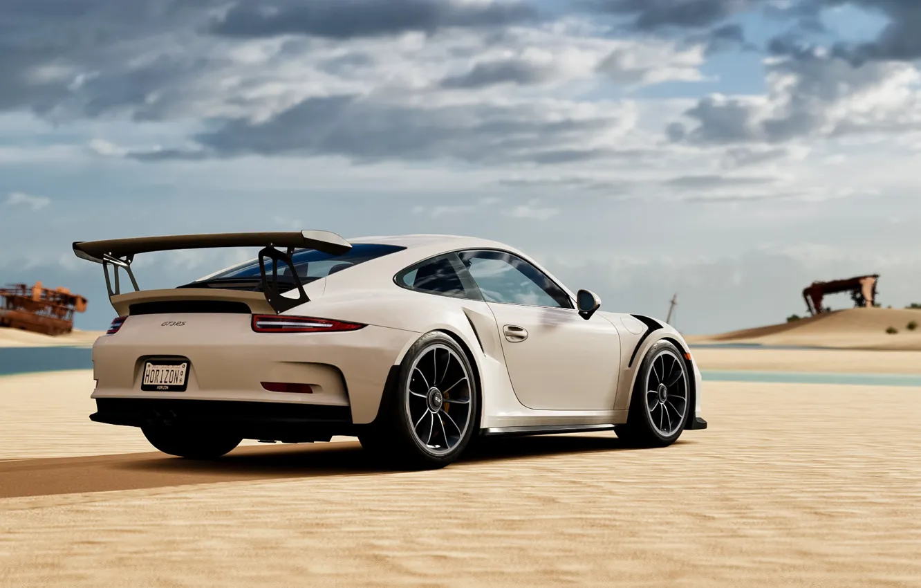 Фото обои песок, белый, спорткар, Porsche 911 GT3 RS
