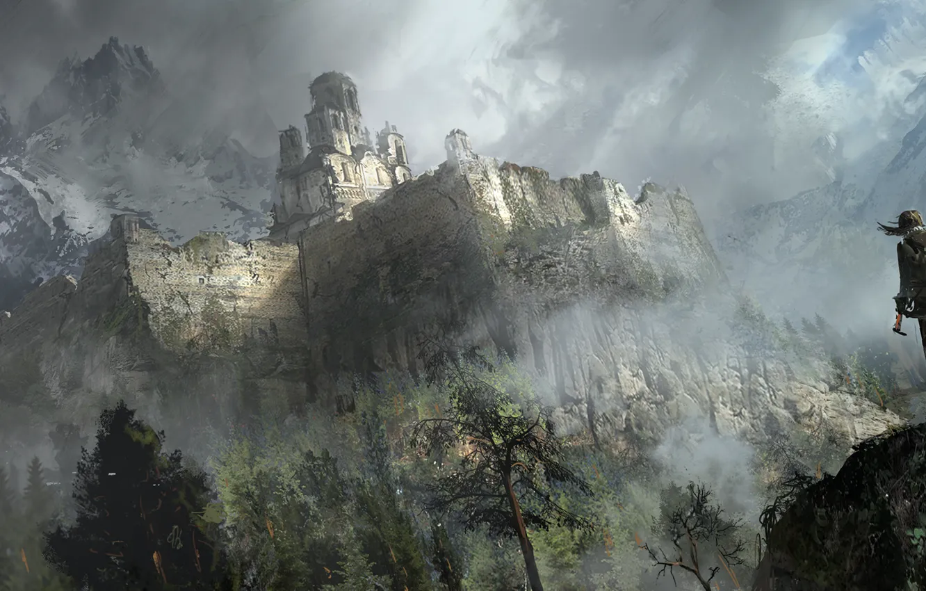 Фото обои Горы, Игры, Лара Крофт, Арт, Game, Lara Croft, Rise of the Tomb Raider