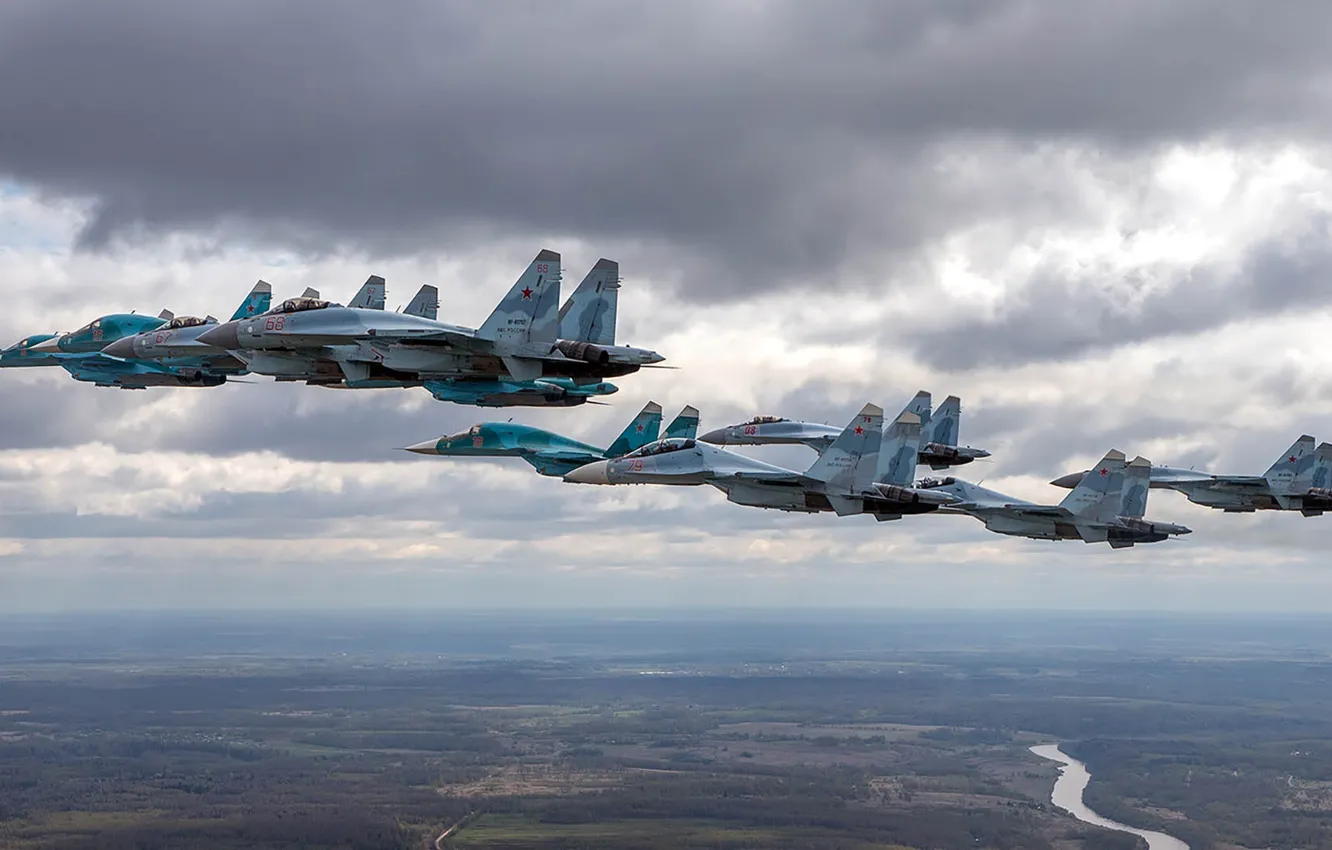 Фото обои Су-35С, Су-34, двухместный, ОКБ Сухого, поколения 4+, Су-30СМ, ВКС России, российский многоцелевой
