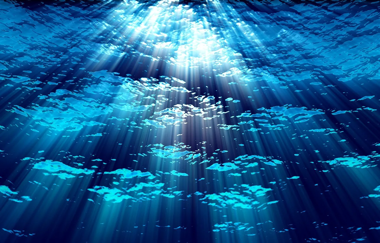 Фото обои вода, синий, фон, глубина, лучи света