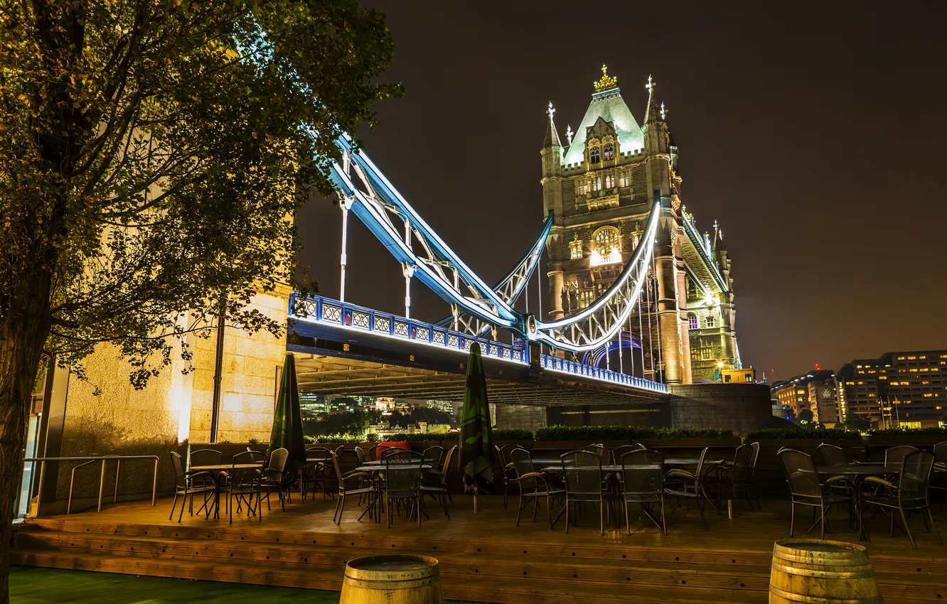 Фото обои ночь, мост, огни, Англия, Лондон, Tower Bridge