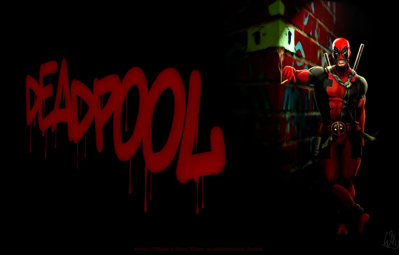 Фото обои красный, сигарета, Deadpool, Дэдпул, катаны, comics, MARVEL, Уэйд Уилсон