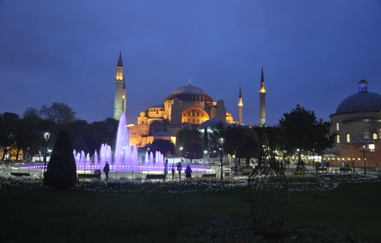 Фото обои ночь, город, фонтан, Стамбул, Турция, Istanbul, Turkey