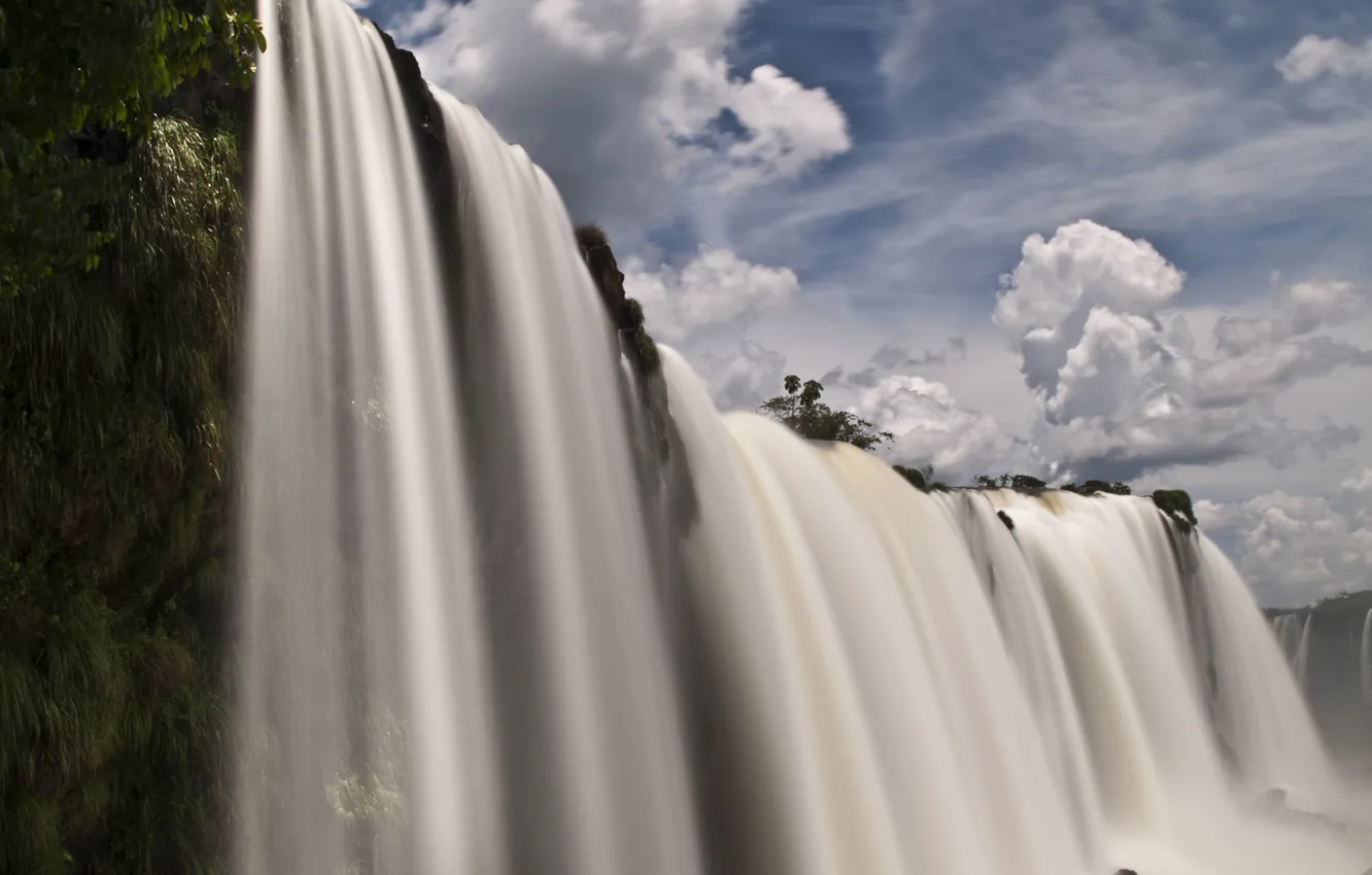 Фото обои Clouds, Water, Waterfall, Brasil, Paraná, Cataratas do Iguaçu