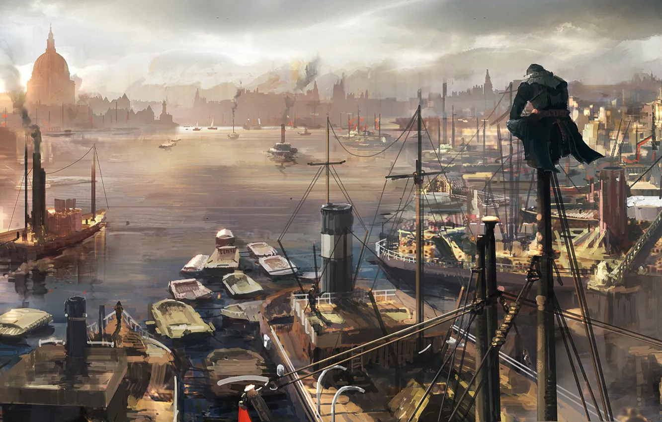 Фото обои море, город, порт, Assassin's Creed: Syndicate