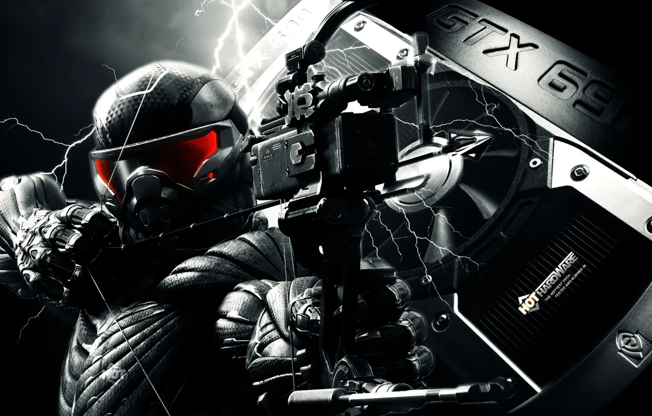 Фото обои оружие, Нью-Йорк, лук, солдат, стрела, нанокостюм, Crysis 3, Crytek.Видеокарта 690