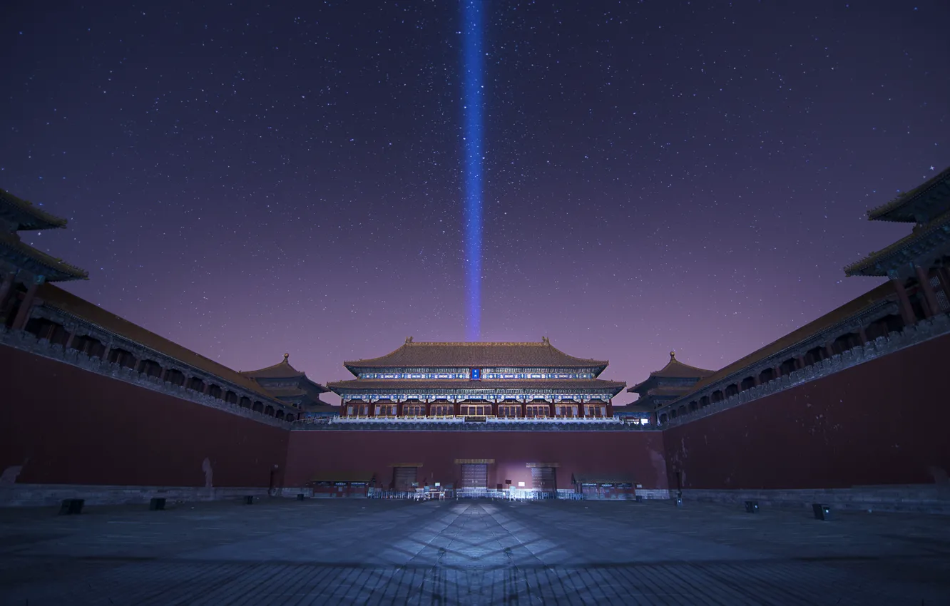 Фото обои небо, звезды, ночь, Китай, фиолетовое, сиреневое, Пекин, дворцовый комплекс
