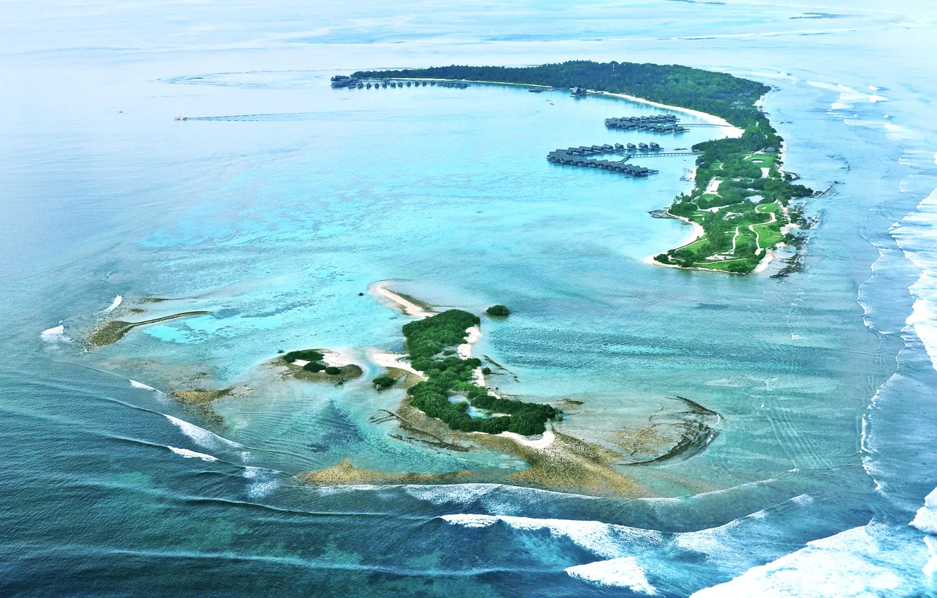 Фото обои острова, океан, Мальдивы, Maldives from air