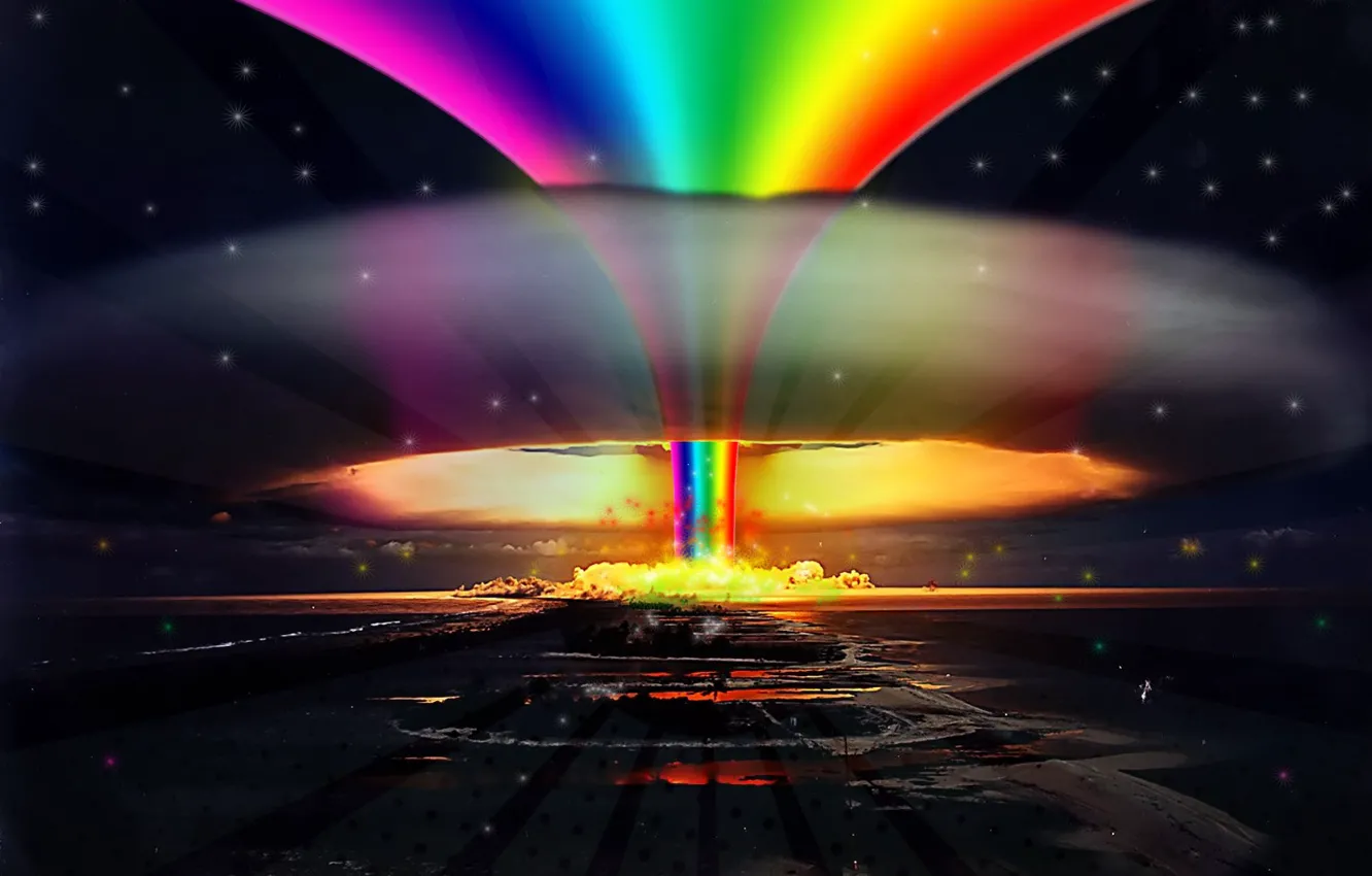 Фото обои взрыв, радуга, Nuclear, rainbow, explosion