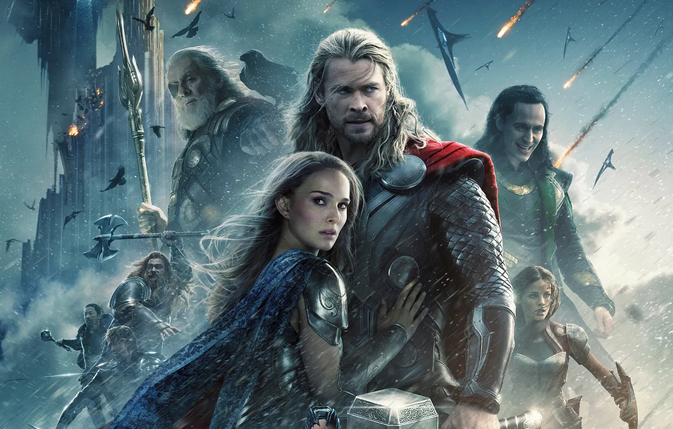 Фото обои Natalie Portman, Thor, Chris Hemsworth, Asgard