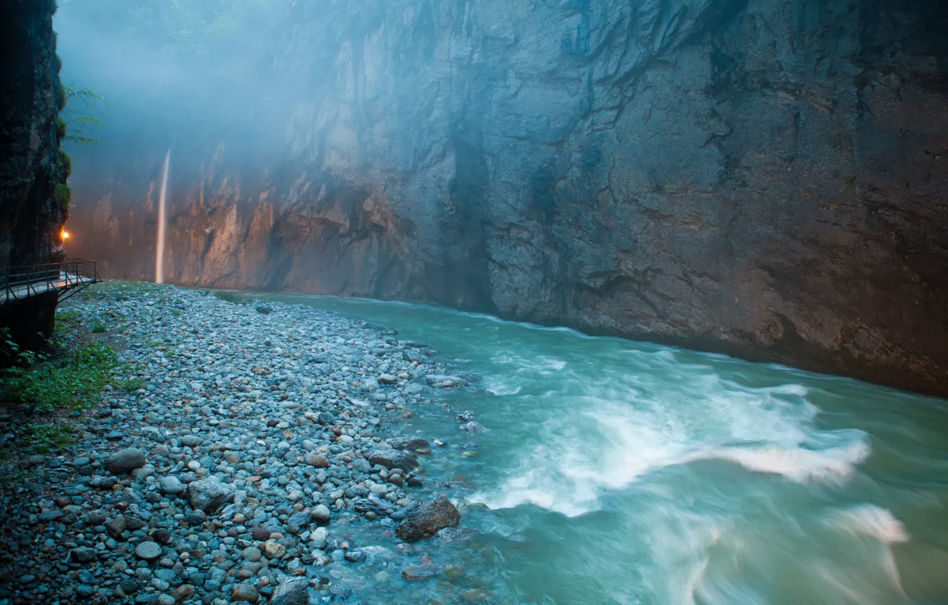 Фото обои вода, камни, водопад, поток, Швейцария, переход, ущелье, реки