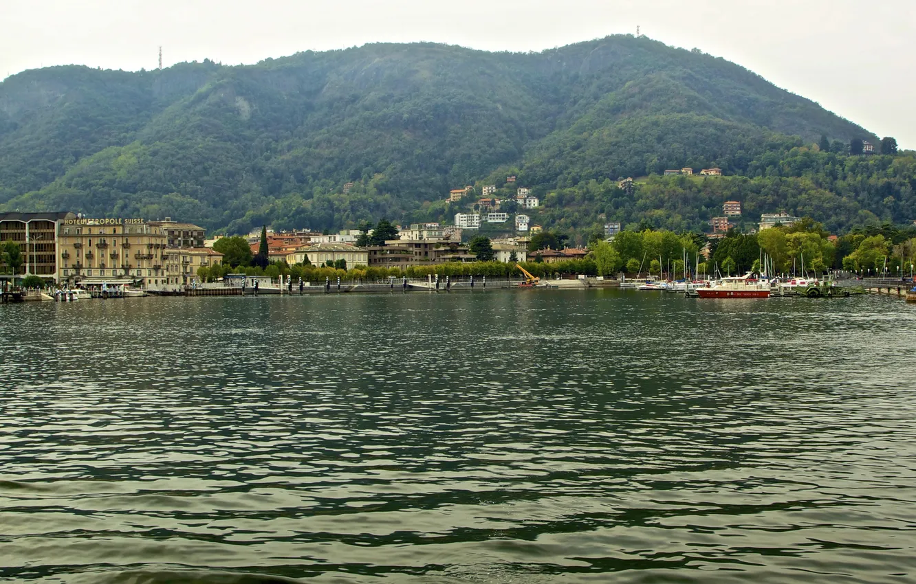 Фото обои вода, горы, природа, город, озеро, фото, Италия, COMO