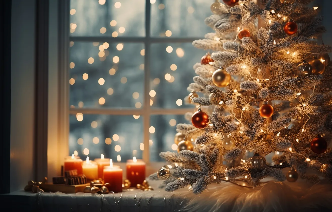 Фото обои комната, елка, интерьер, Рождество, Новый год, Christmas, view, tree