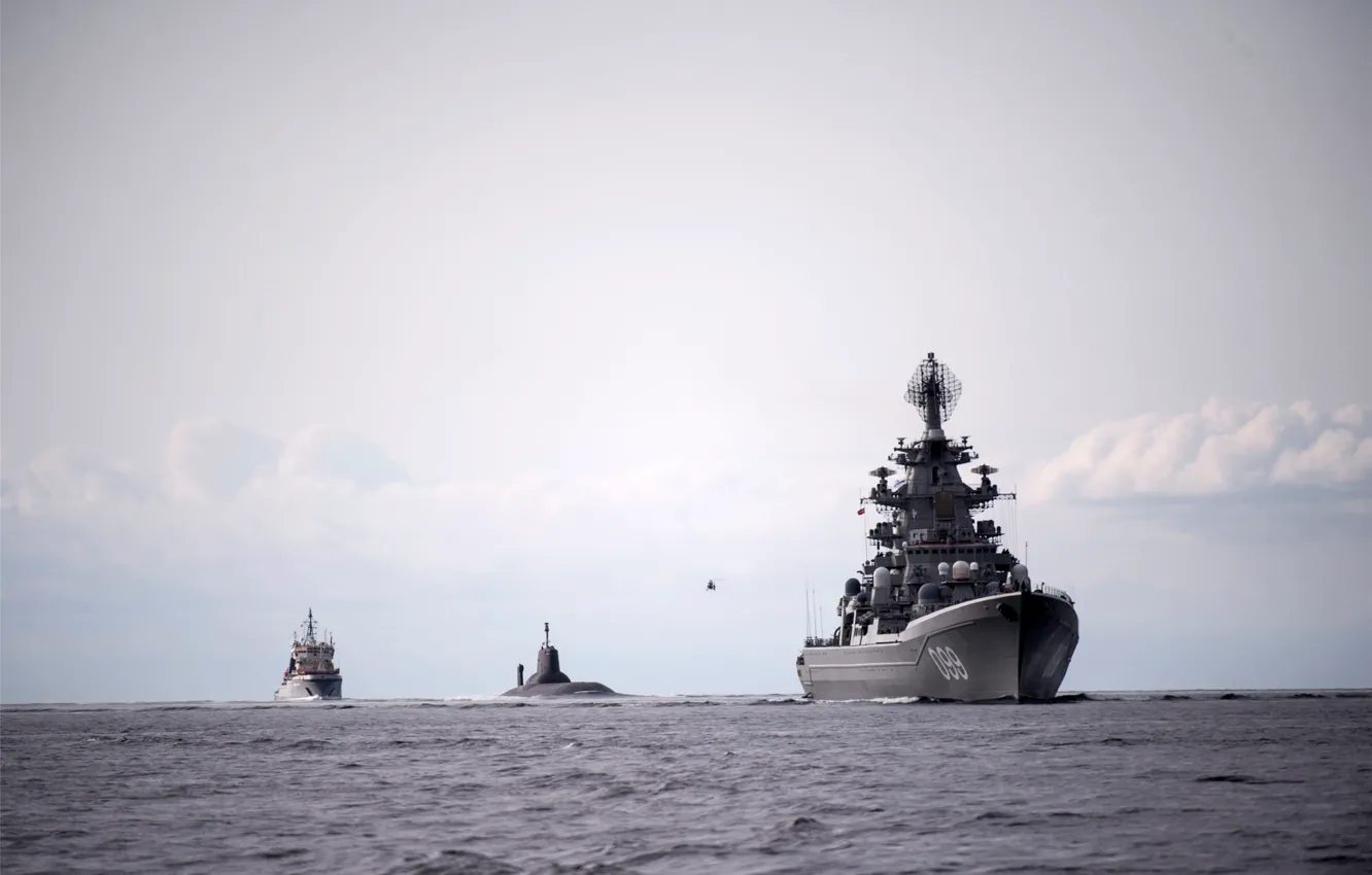 Фото обои Море, Подлодка, Крейсер, ВМФ России, Ордер