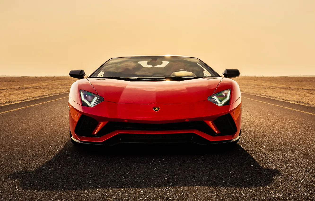 Фото обои Roadster, Lamborghini, суперкар, вид спереди, Aventador, Aventador S, 2019