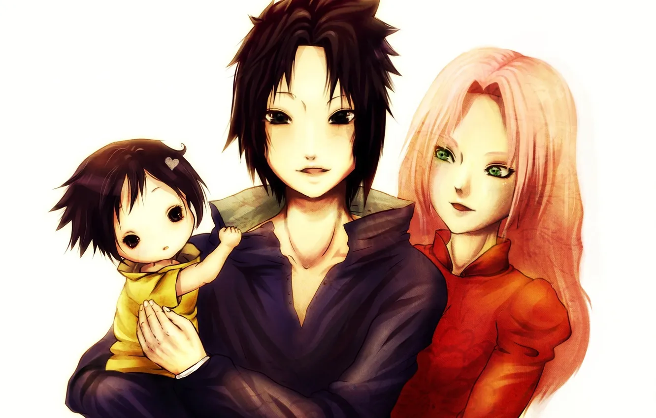 Фото обои naruto, ребёнок, art, sakura, sasuke, kivi1230