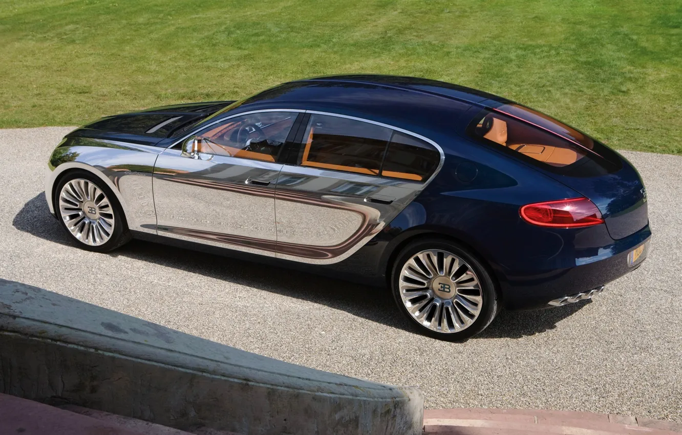 Фото обои машина, Bugatti, синяя, зеркальная