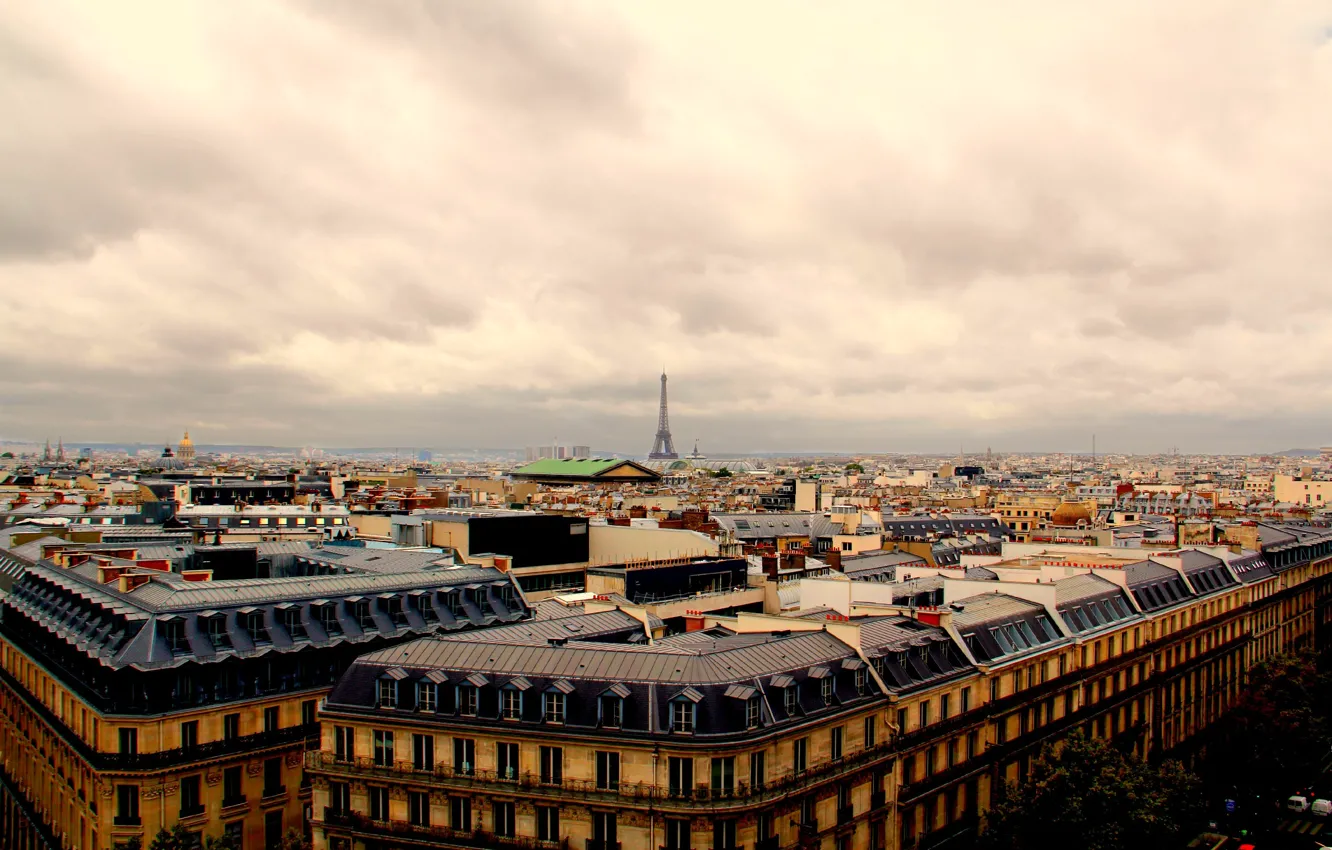 Фото обои Paris, skyline, France, Eiffel Tower, roofs, skyview, rooftops
