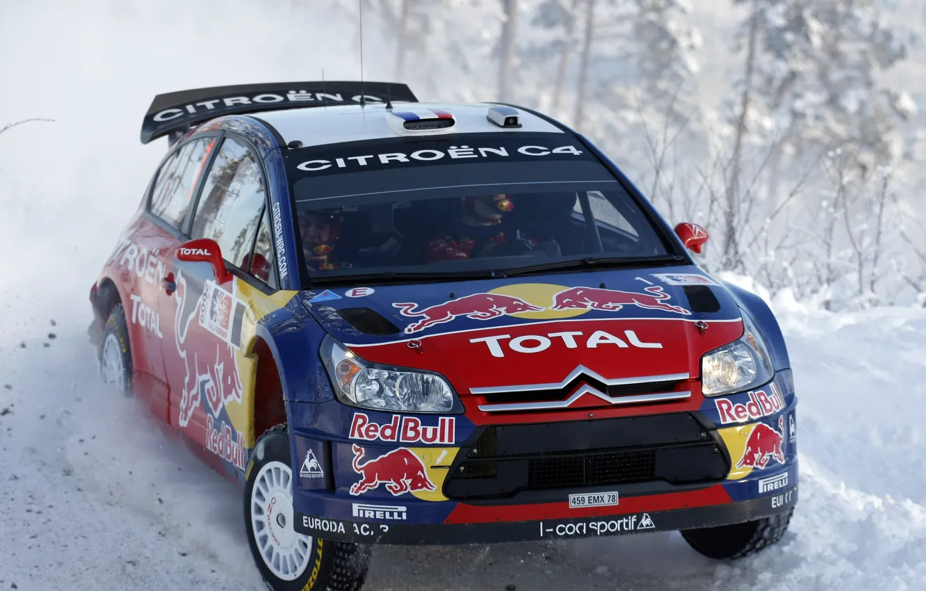 Фото обои Sweden, rally, jump, wrc, citroen, 2009, snow, S.Loeb