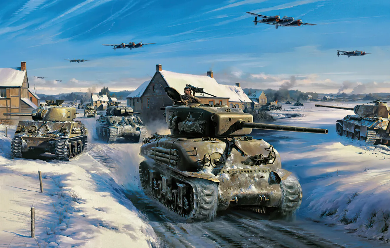 Фото обои war, art, tank, ww2, sherman