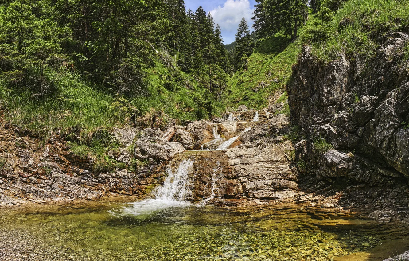 Фото обои горы, водопад, Австрия, речка