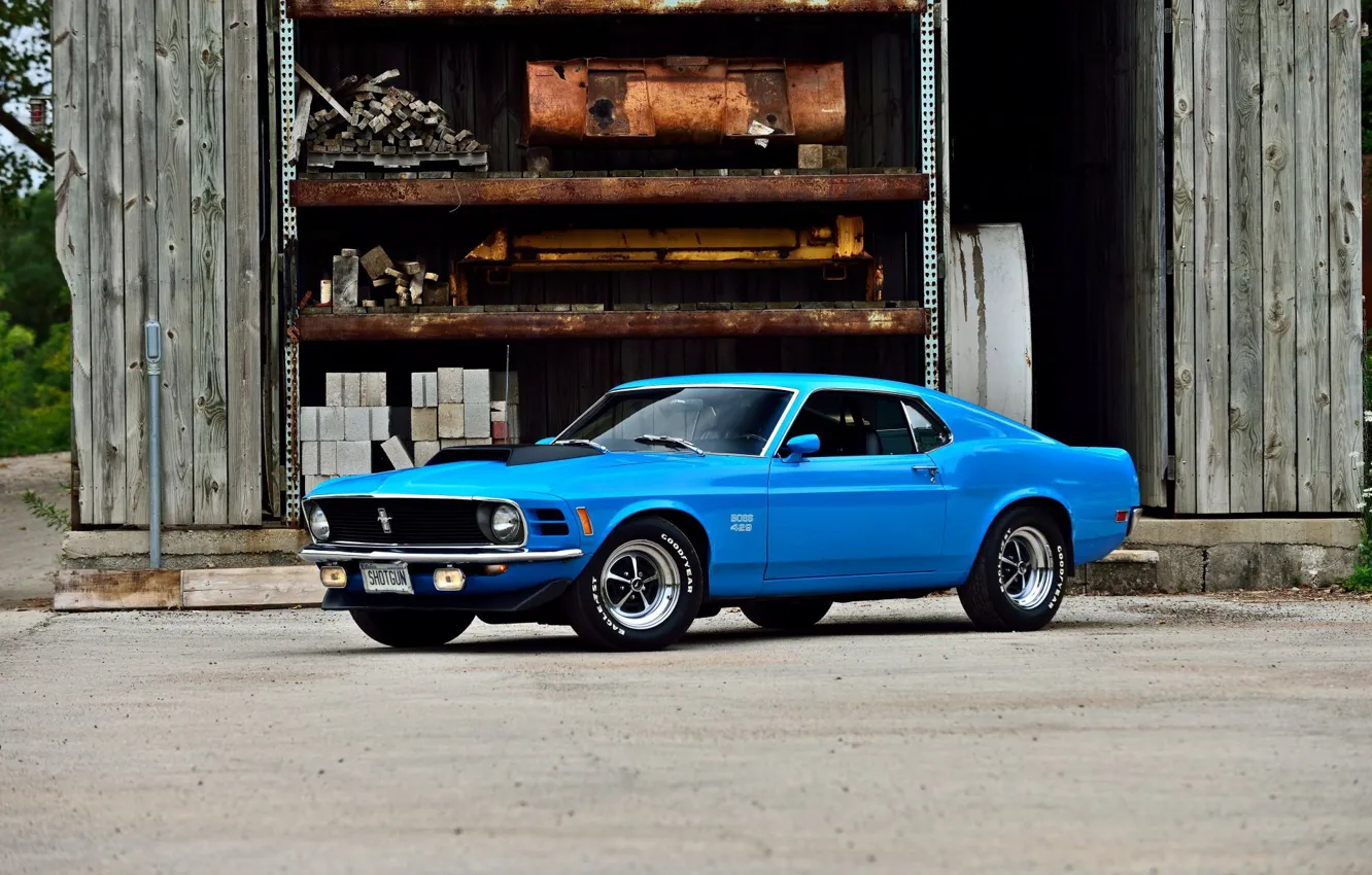 Фото обои Ford Mustang, blue, muscle car, 1970, Fastback, old, classic, original