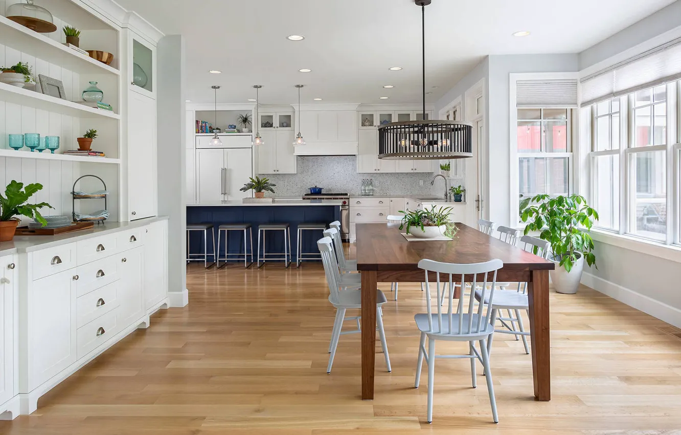 Фото обои дизайн, стиль, интерьер, кухня, столовая, Mid-century modern farmhouse, Современный фермерский дом в стиле середины века, …