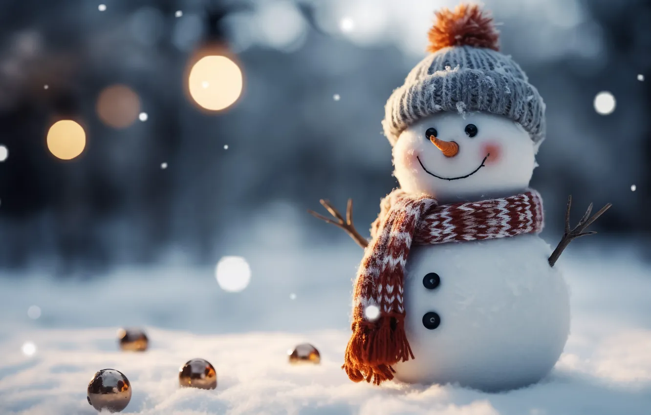 Фото обои зима, снег, Новый Год, Рождество, снеговик, happy, Christmas, night