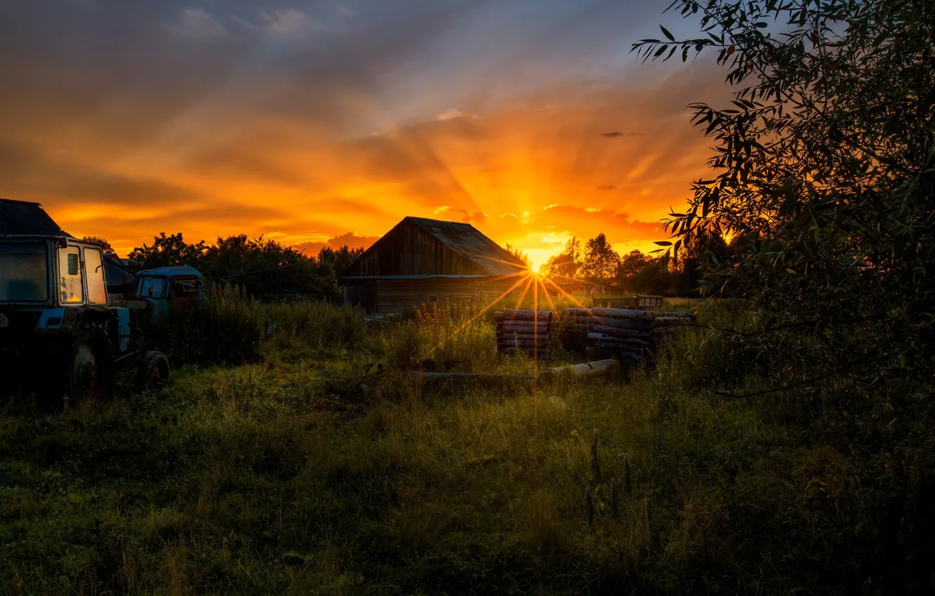 Фото обои лето, небо, солнце, закат, природа, дом, вечер, Alexander Novikov