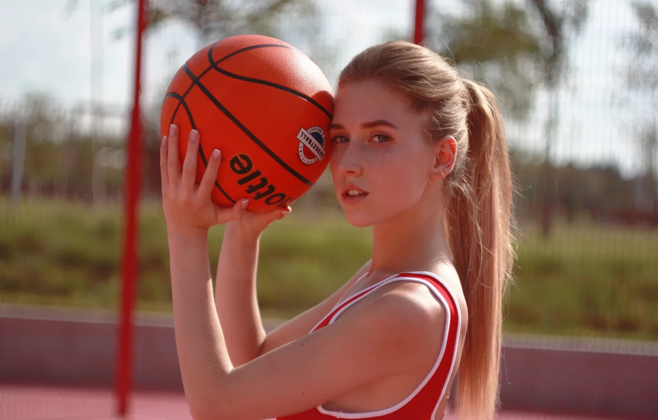 Фото обои девушка, sport, sky, long hair, basketball, ponytail, model, blonde