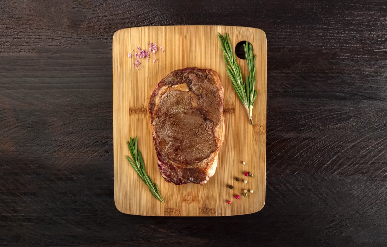 Фото обои table, meat, cooked, rosemary