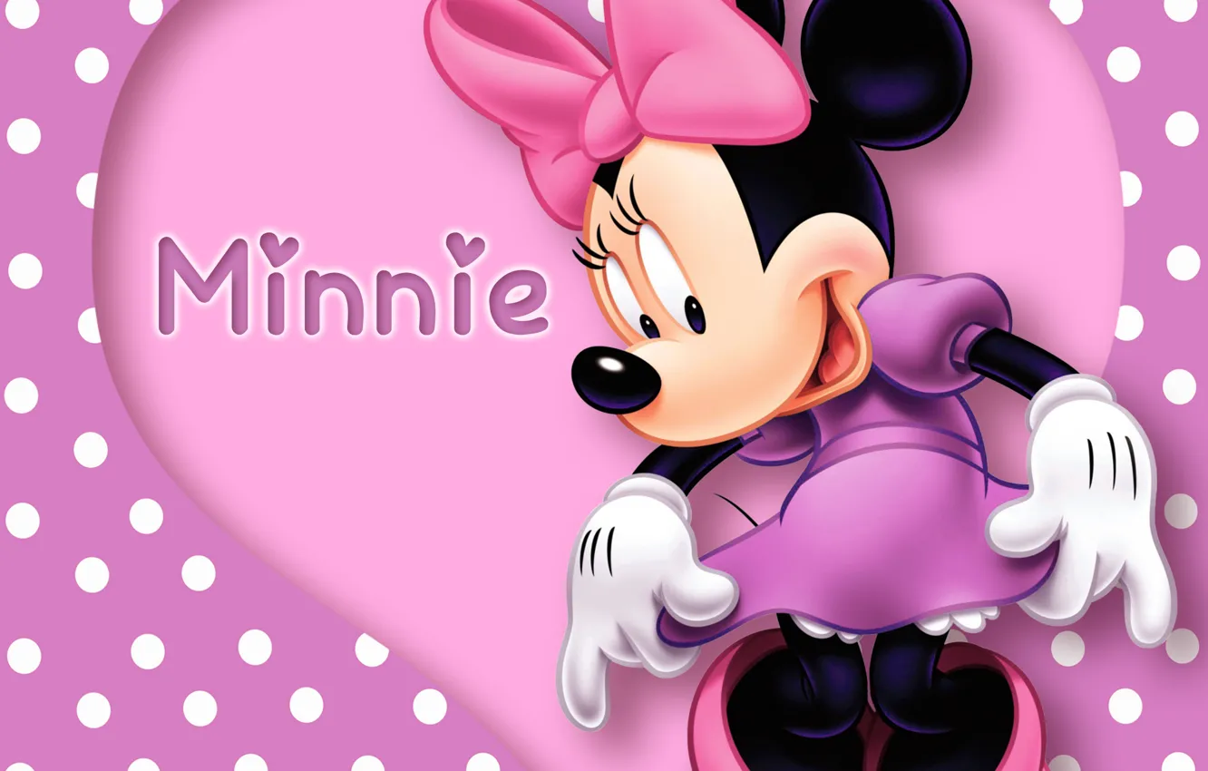Фото обои heart, pink, cartoon, disney, purple, mouse, polka dots, minnie