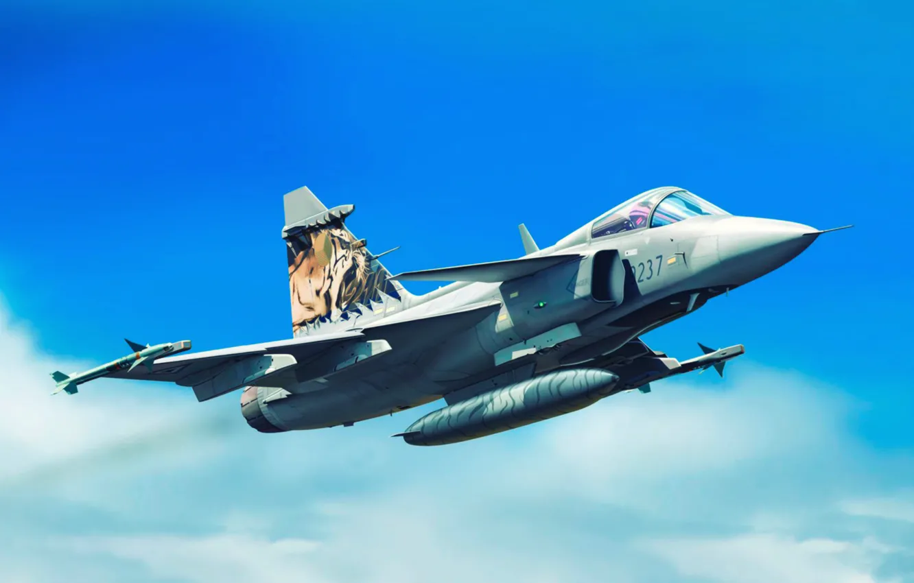 Фото обои war, art, airplane, painting, aviation, jet, JAS 39 GRIPIN