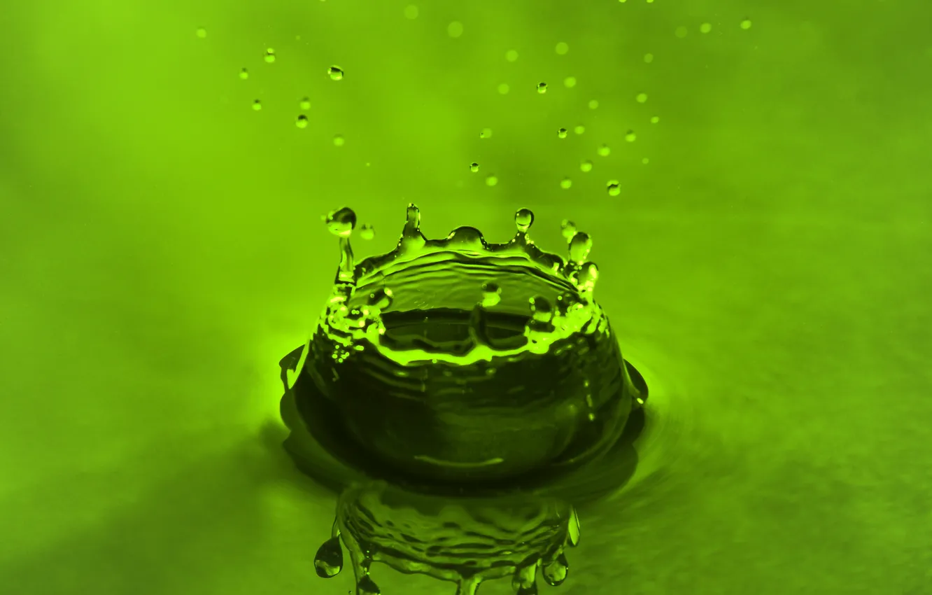 Фото обои макро, брызги, капля, жидкость, зелёная