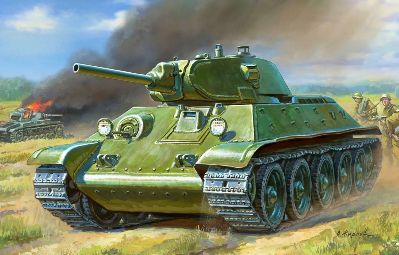 Фото обои рисунок, вторая мировая, советский, РККА, средний танк, Т-34/76, Жирнов, обр.1940
