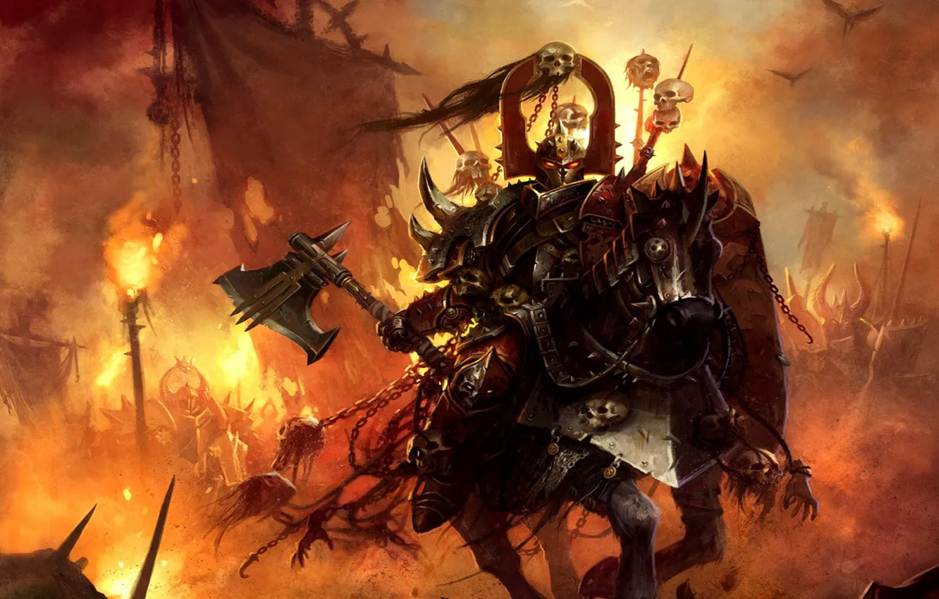 Фото обои воин, Warhammer, рыцарь, хаос, чемпион кхорна