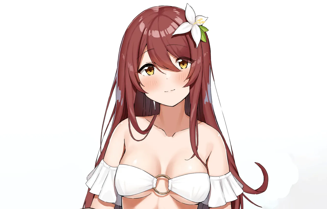 Фото обои girl, sexy, cleavage, long hair, brown hair, boobs, anime, beautiful