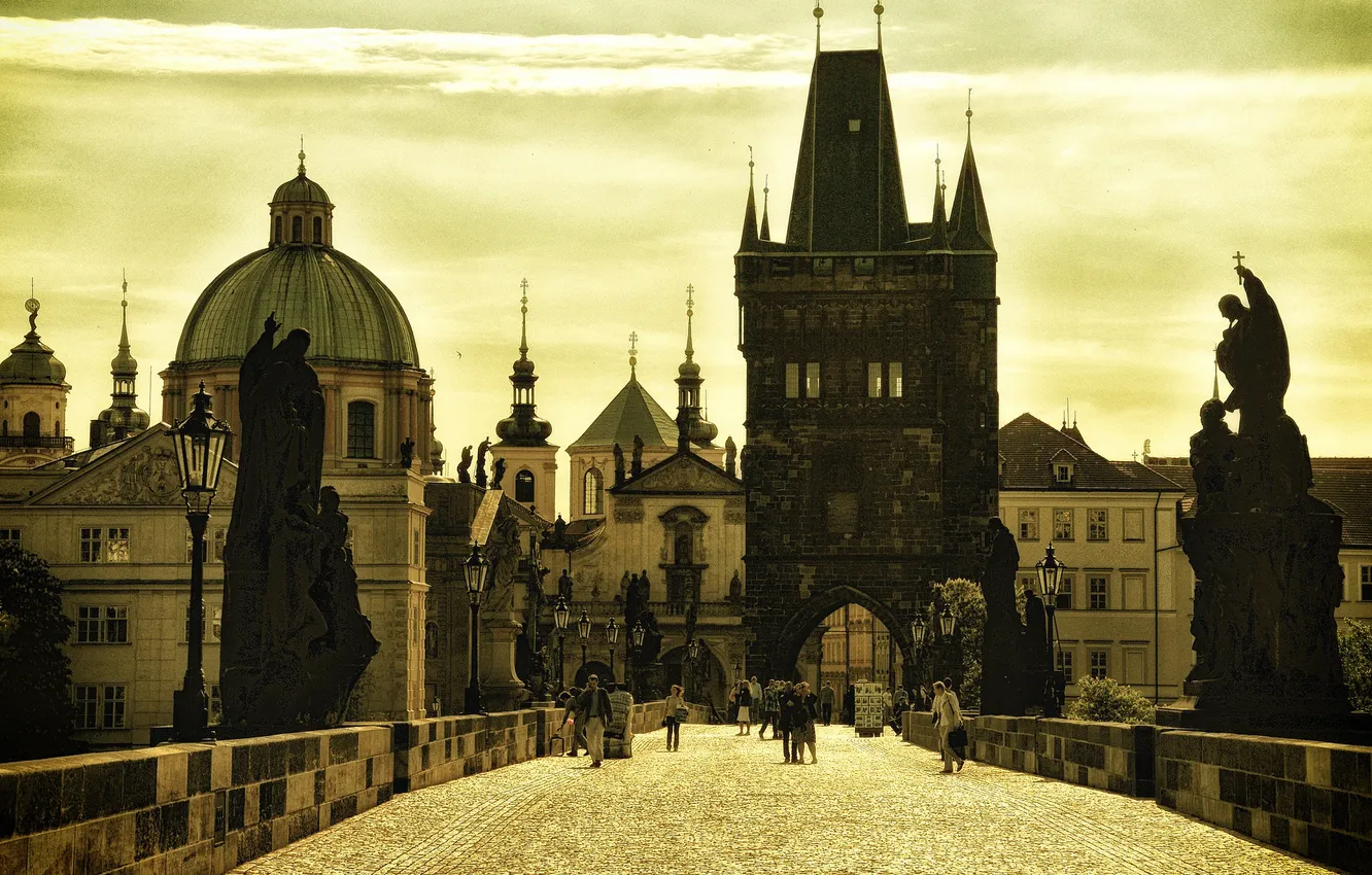 Фото обои люди, дома, Прага, Чехия, Карлов мост