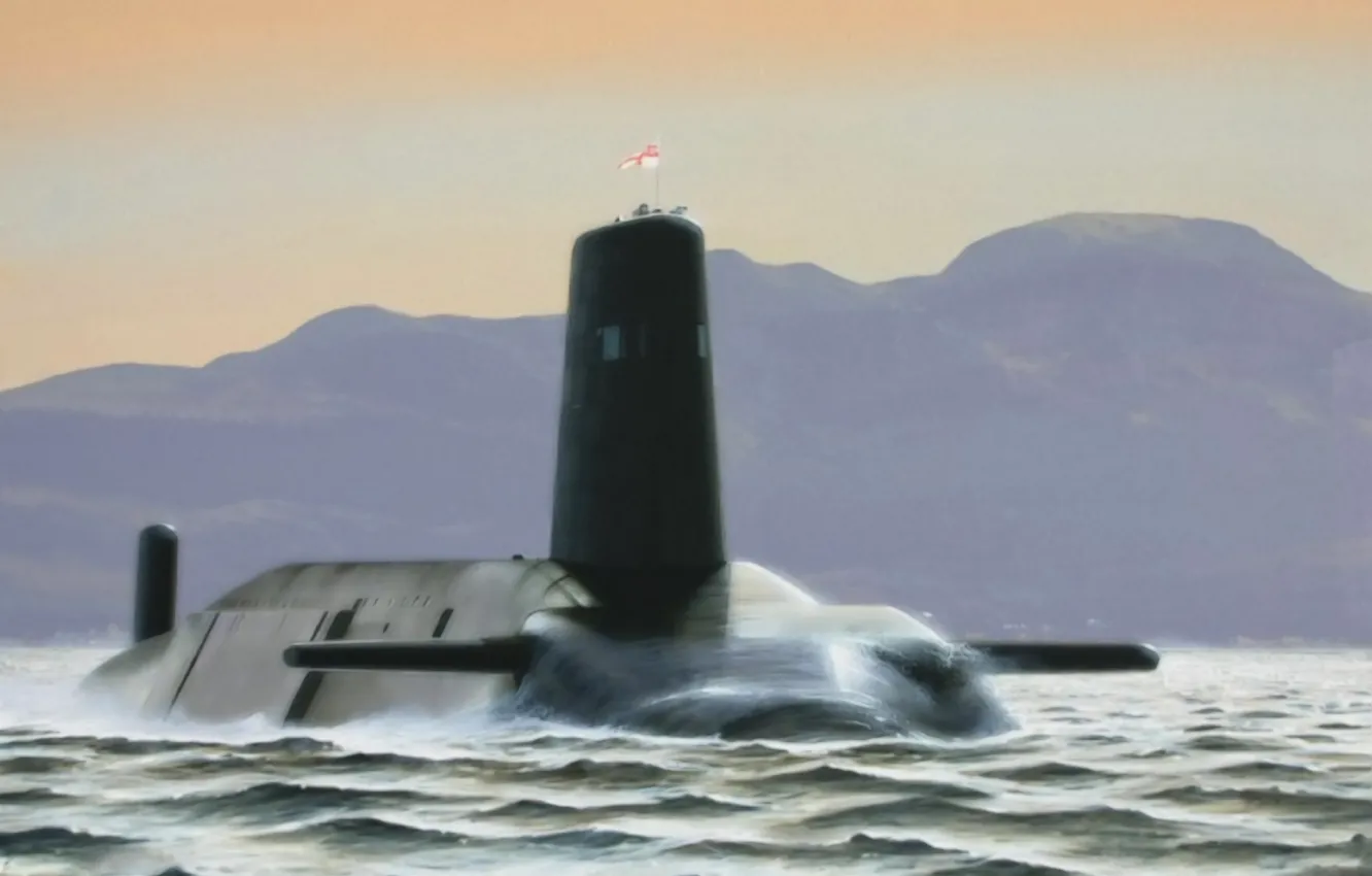 Фото обои art, painting, drawing, submarine, HMS Vanguard in the Gareloch