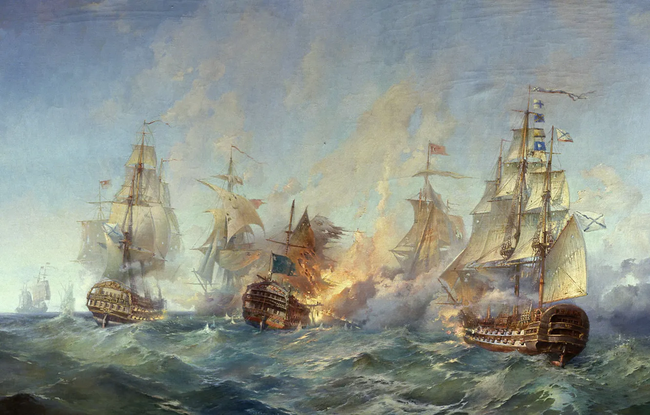 Фото обои Сражение, Парусники, Корабли, Флот