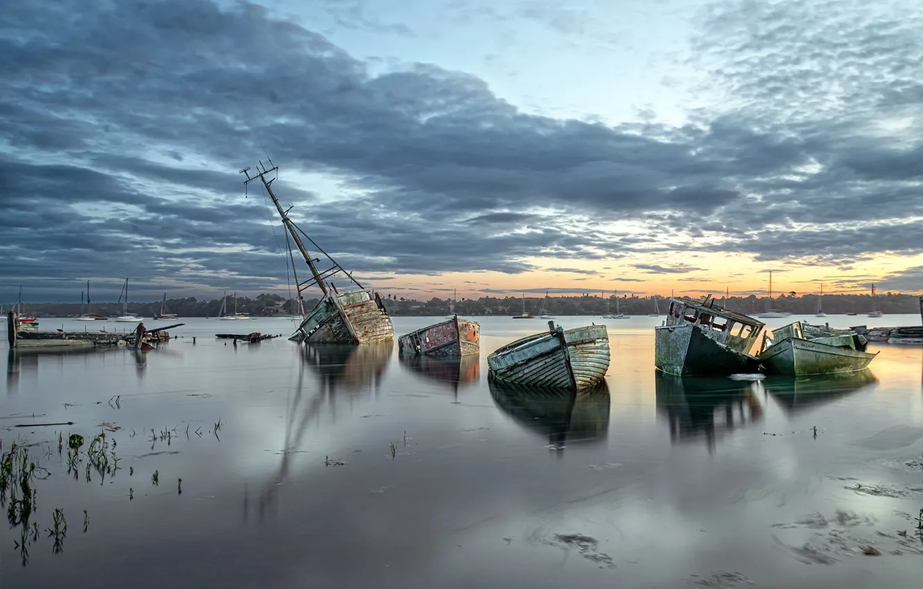 Фото обои природа, река, берег, лодки