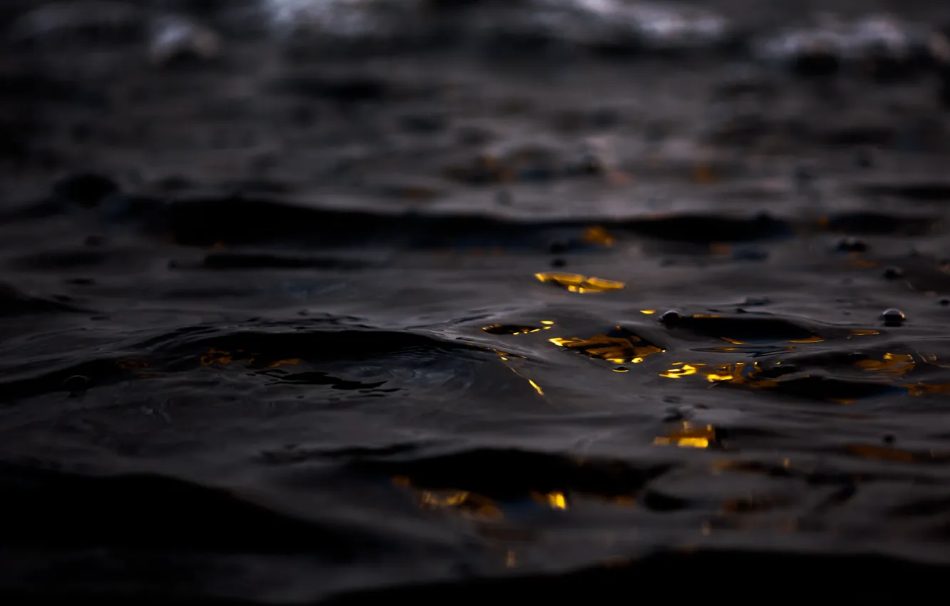 Фото обои dark, waves, gold, black, liquid, dark background, Ross Sokolovski